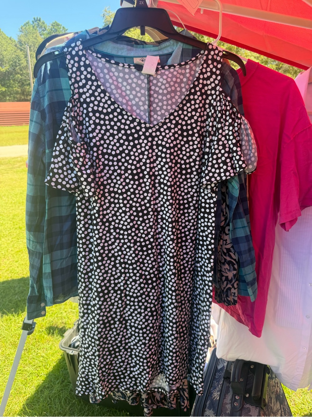 Girls' Black Polka Dot Cold-Shoulder Dress